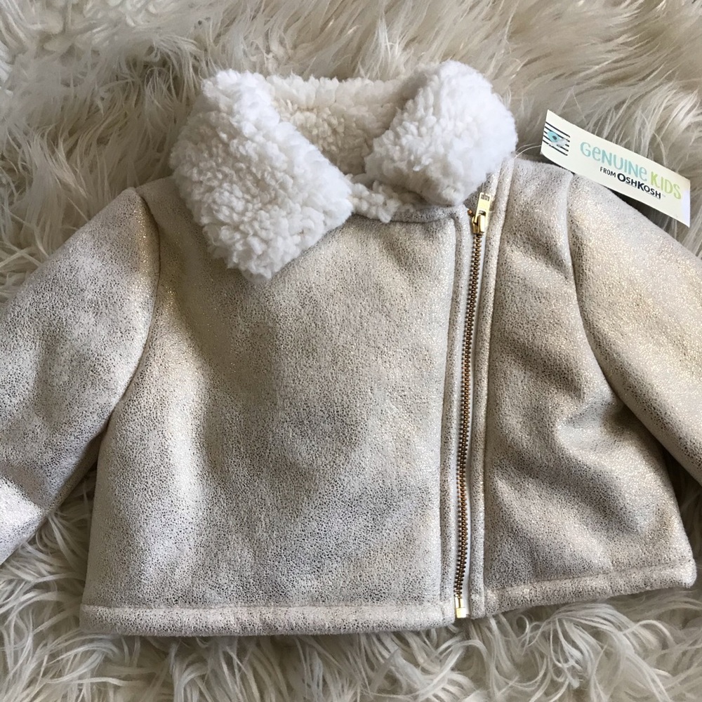 NWT OshKosh Gold Sparkle Sherpa Moto Jacket